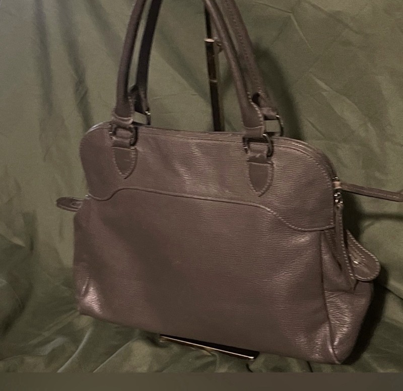 Longchamp Brown Pebbled Satchel Top Handle Zip Silver Hardware Lined Pockets gallery