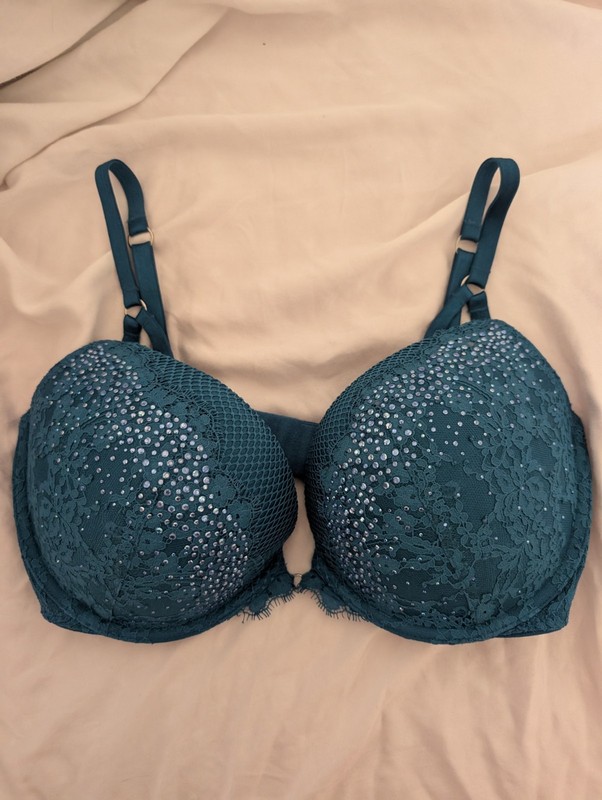 Victoria’s Secret Very Sexy 34DDD Blue Lace Push-Up Underwire Bra Rhinestone