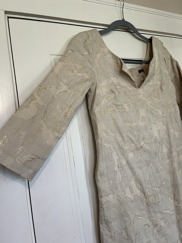 J.CREW Dress Womens S Size 0 Beige Gold Woven Linen Silk Cotton Sheath gallery
