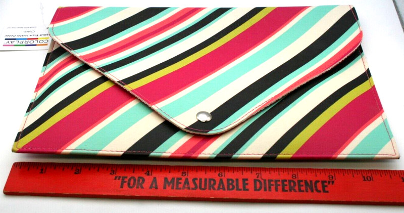 Colorplay Striped Clutch Handbag Magnetic Snap Fushia Felt Lining 10.5" NWT gallery