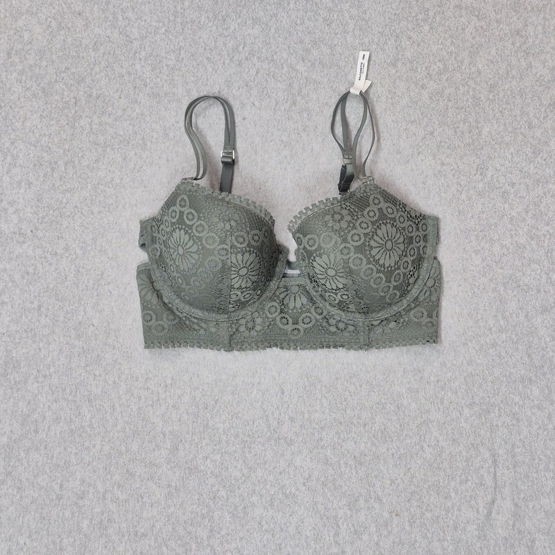 Aerie Women Bra 32DD Green Floral Lace Balconette Wireless Lightly Lined