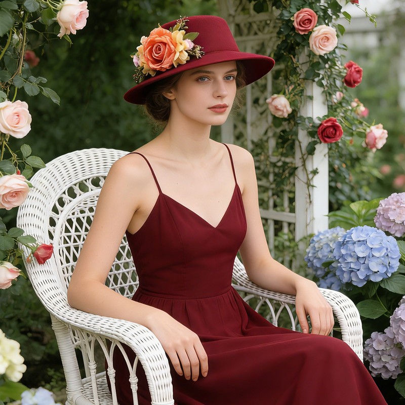Womens Wide Brim Tea Party Hats Beach Sun Hat Flower Decor Flat-Topped Hat gallery