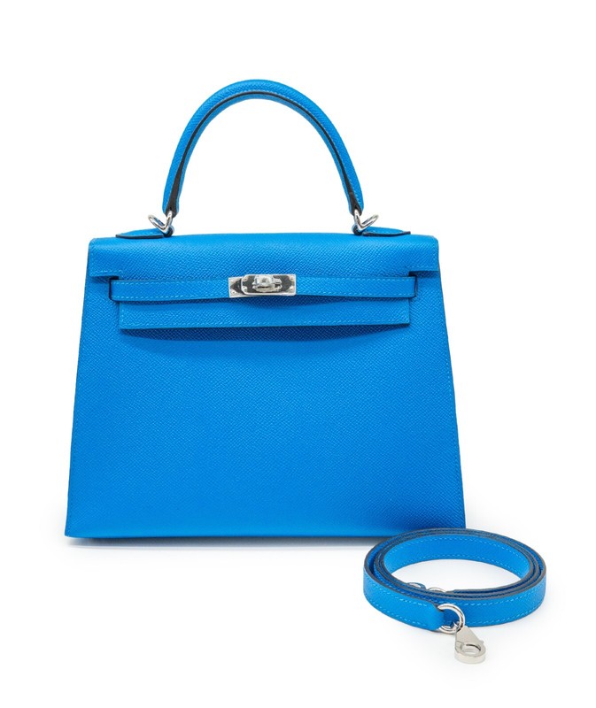 Authentic Hermes Kelly25 Epsom Blue Hydra Silver Hardware 2025 (Stamp K)