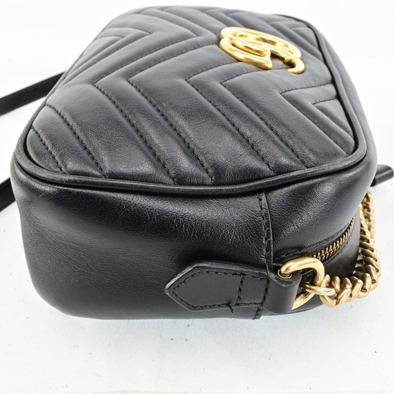 Auth GUCCI GG Marmont Chain Shoulder Cross Bag Leather 447632 Black F1594SG708 gallery
