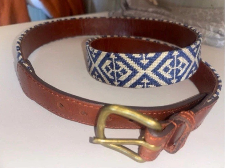 Smathers & Branson Men's Scarsdale Dress Belt 42 Blue/White gallery