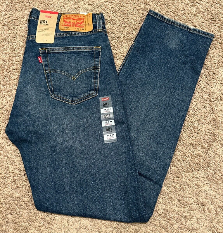 Levi’s 501 Straight Leg Button Fly Blue w Stretch Men’s Sizes NWT RT$79.50 3366