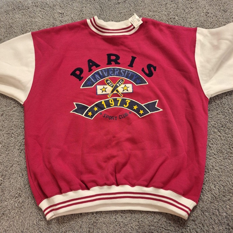 Vtg Paris Sport Club Sweatshirt Womens Medium Red Paris University 1973 Graphic gallery