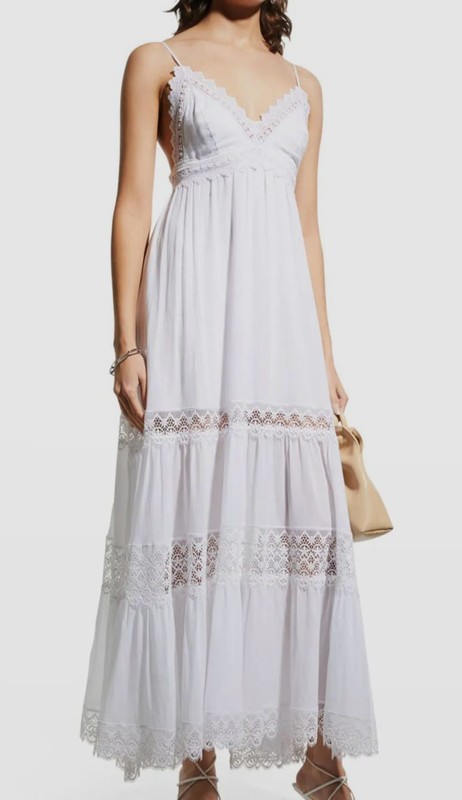 $700 Charo Ruiz Ibiza Women’s White Geneva Tiered Lace V-Neck Maxi Dress Size S