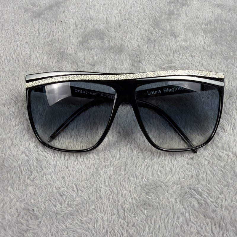 Laura Biagiotti Vintage Black White Silver Sunglasses P-1886 L ITALY FRAMES ONLY