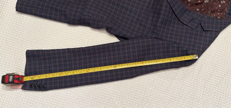 Alan Flusser Sport Coat Mens 40R Navy Burgundy Windowpane Plaid Blazer Jacket gallery