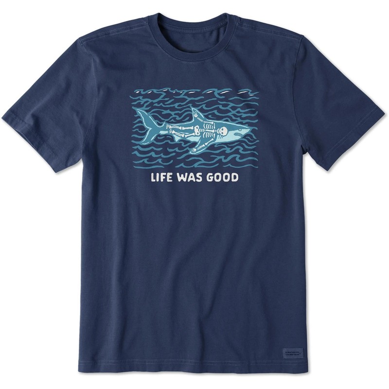 Life is Good. Men’s Life Was Good Shark Short Sleeve Crusher Tee, Darkest Blue