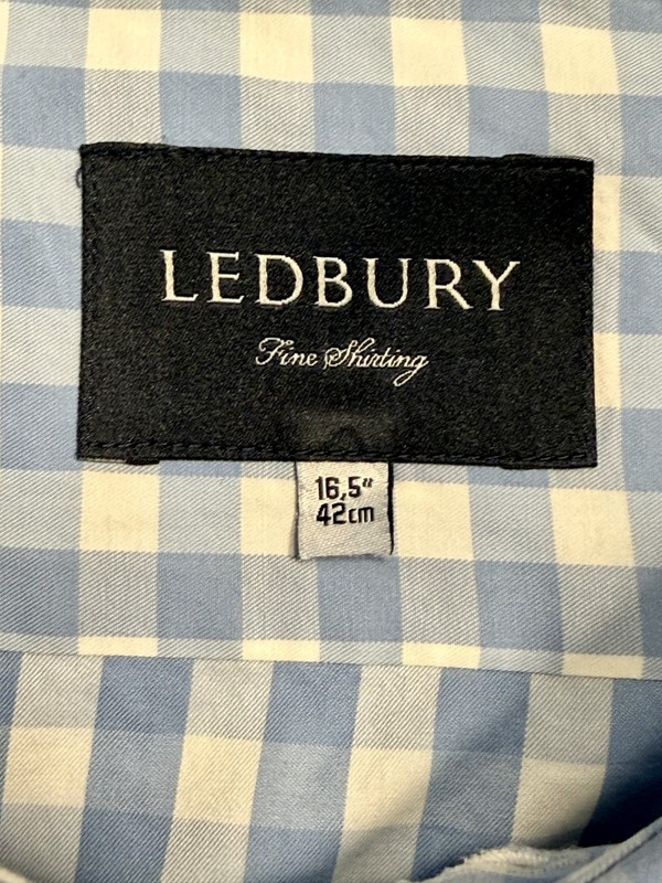 Ledbury Men's Blue White Check Dress Shirt Collared Long Sleeve 16.5 x 42cm gallery