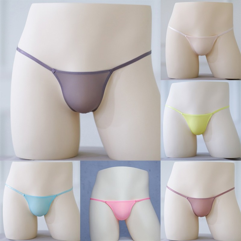 Sexy Mens T-Back G-string Thong Bikini Underwear Sheer Pouch Ice Silk Thongs gallery