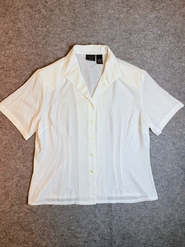 Laura Scott Short Sleeve Button Up Blouse Cream Women’s Size 14