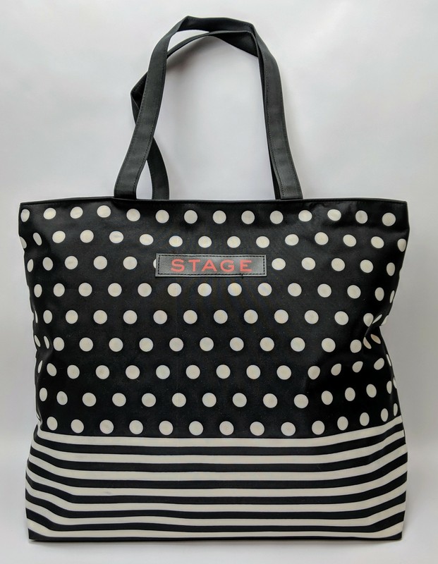 Stage Black and White Polka Dot and Stripe Tote Bag 16 in x 21 in NWOT