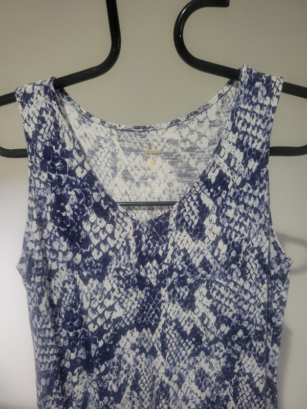 Belle Kim Gravel Med Blue & White Geo Slub Knit Tank Dress NWOT