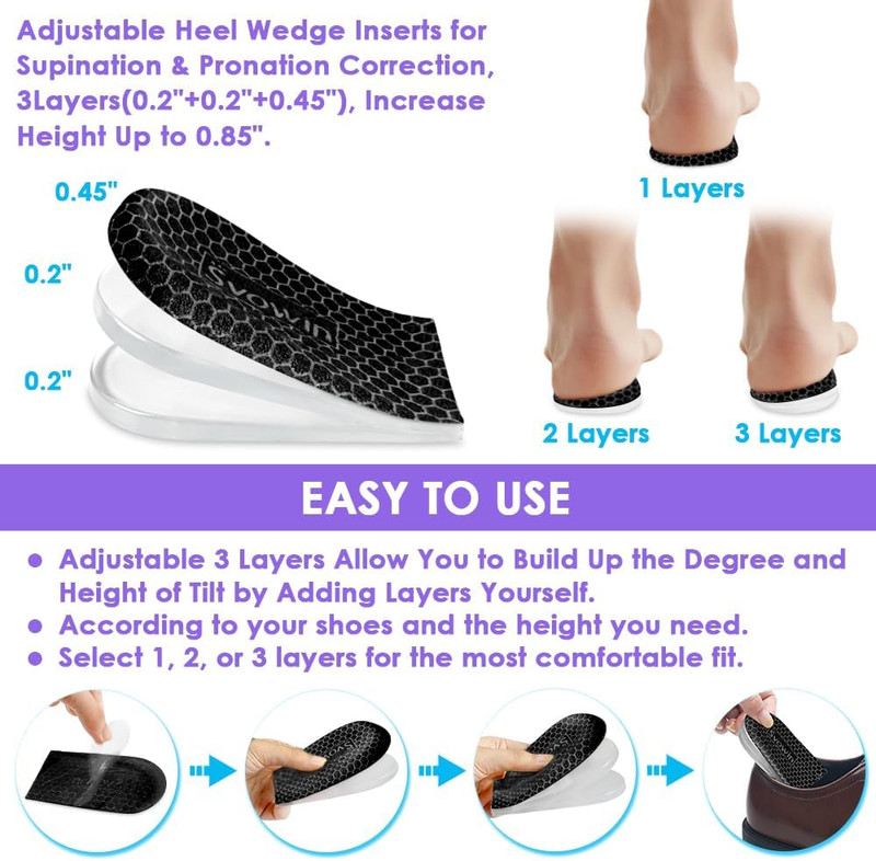 3 Layers Adjustable Supination Overpronation Insoles, Anti-Slip Medial Lateral H gallery