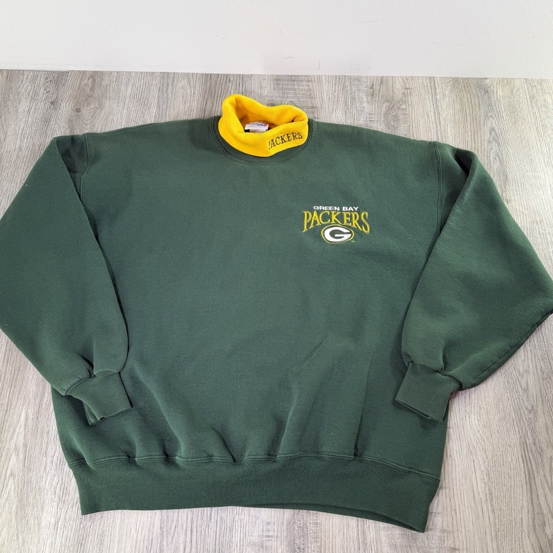 Vintage Green Bay Packers Turtleneck Sweatshirt Adult XL NFL Football Chalk Line