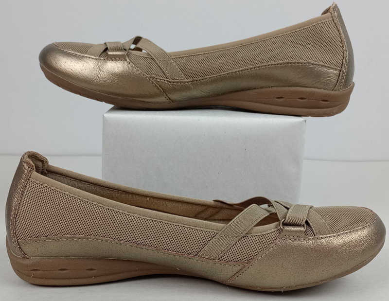 Earth Spirit Gelron Womens 8 Beige Gold Mesh Cross Elastic Peni Ballerina Flats gallery