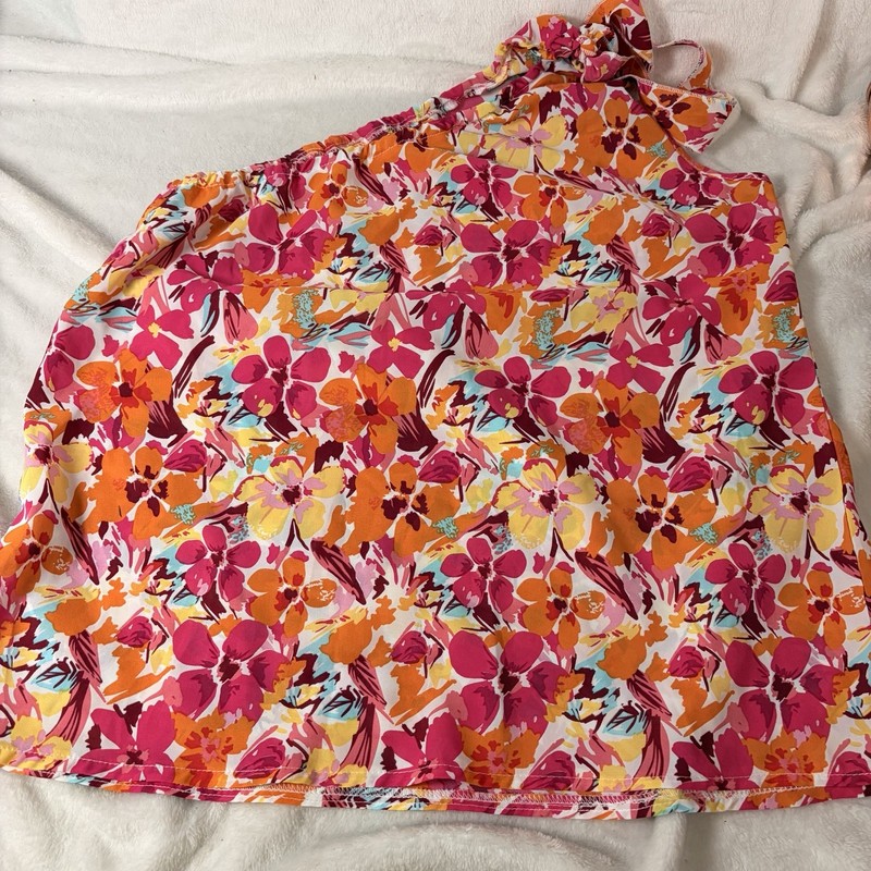 One Shoulder Floral Top Large Vibrant Beachwear Flowy Boho Trendy Lightweight