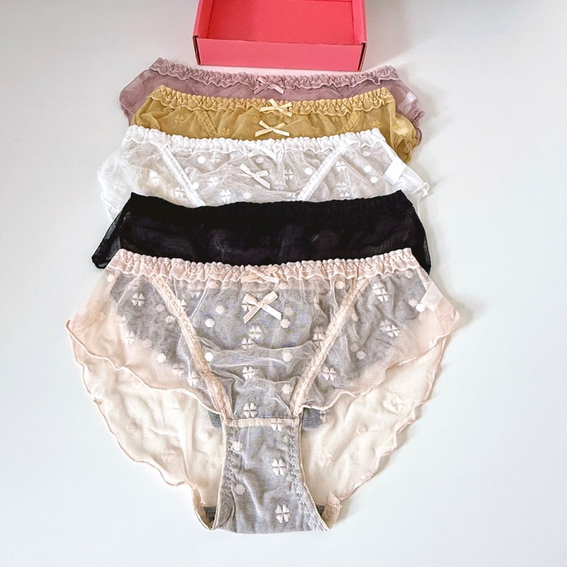 Ladies’ 5-Pack Sheer Lace Knickers With Bow Briefs Soft Breathable Underwear