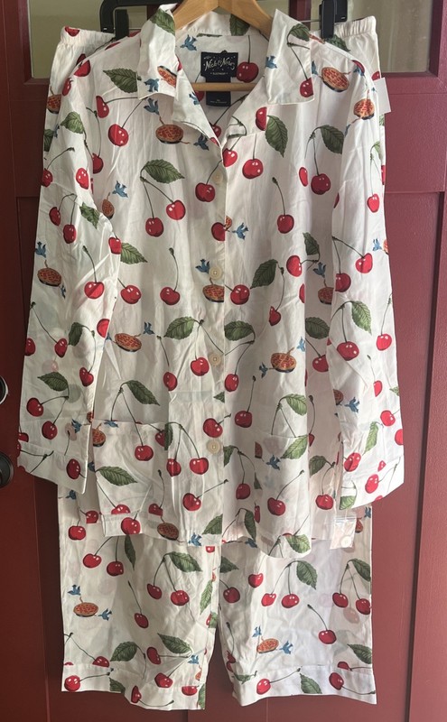 Nick & Nora Cotton Women’s Pajamas Cherry Pie Blue Birds 2 Piece Sz XL NEW NWT