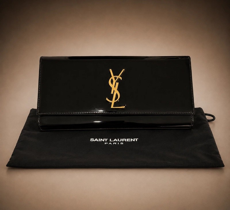 New Saint Laurent Kate Black Clutch Pouch Gold YSL Logo Magnetic Closure$1150 gallery