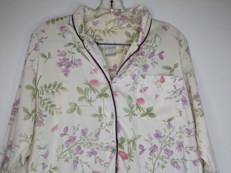 Crabtree Evelyn Pajamas Set Cotton Floral Turkiye Cream Vintage Pocket S Women's gallery