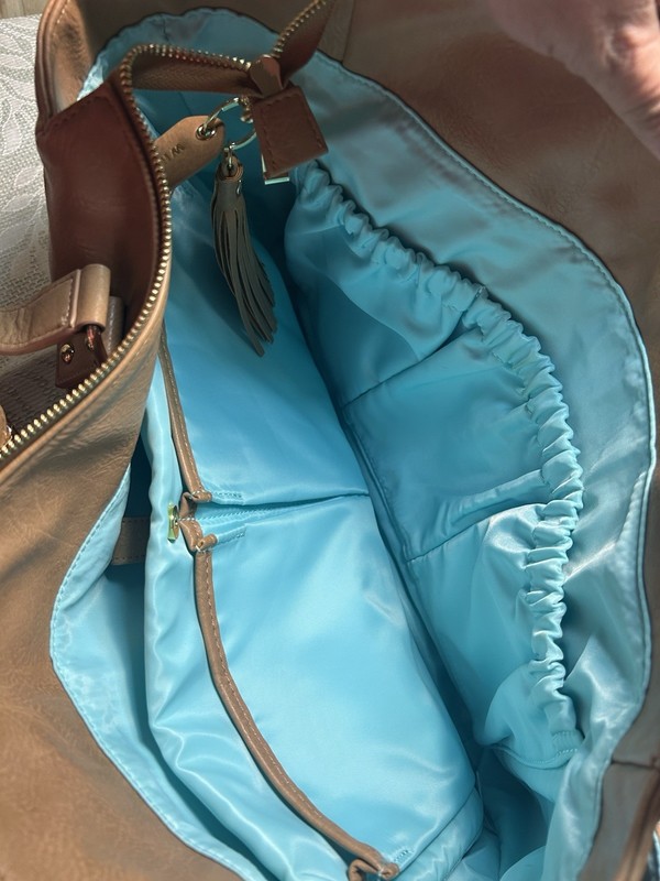 White Elm Gemini Convertible Tote Bag Almond /Aqua Lining Diaper Purse Versatile gallery