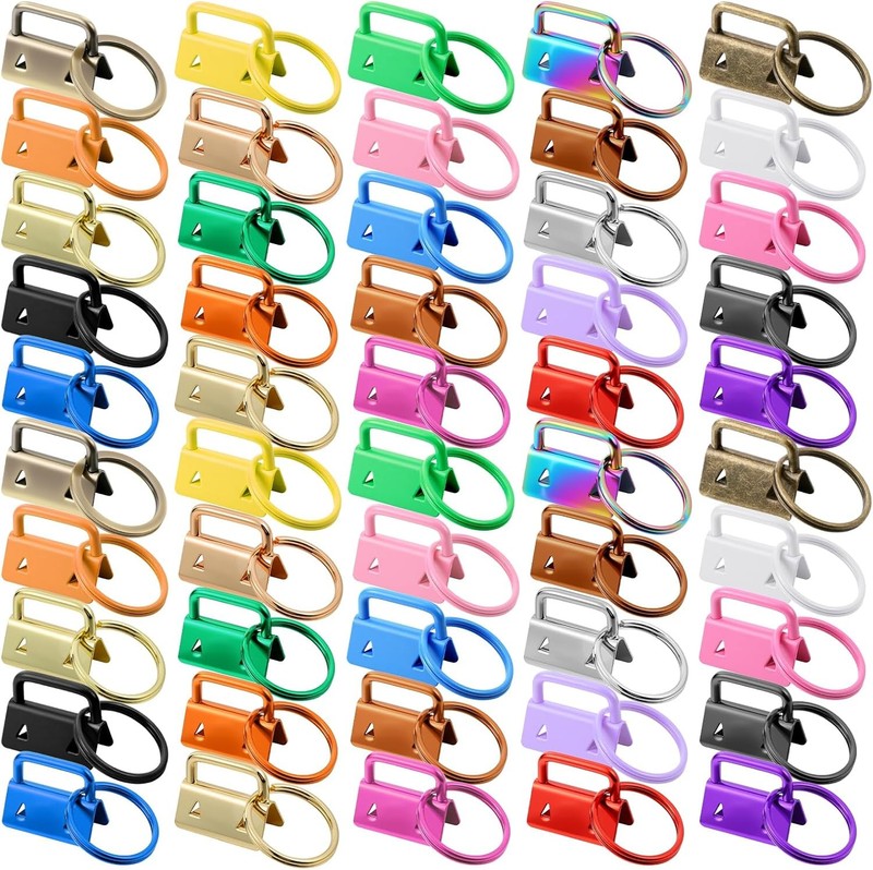 50 Pcs Key Fob Hardware Set, 1 Inch 25 Colors Keychain Hardware Set with Split