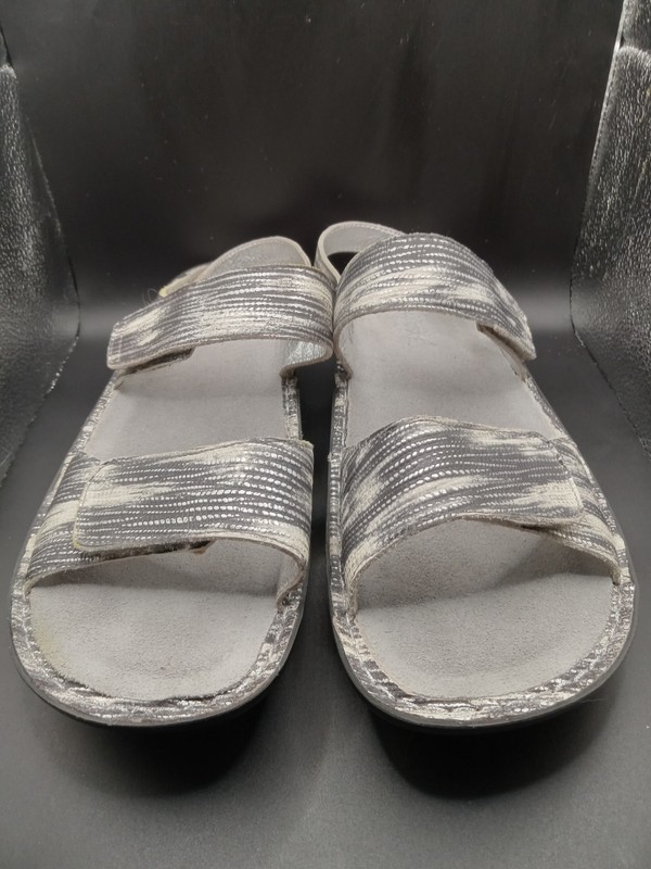 Sz 41 / 10 Alegria Verona Silver Black White Metallic Leather Comfort Sandals gallery