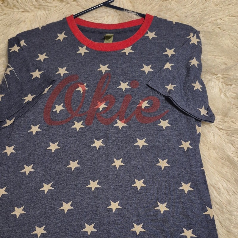 Alternative Earth L Blue Star Print Ringer Crew Neck Short Sleeve T-Shirt