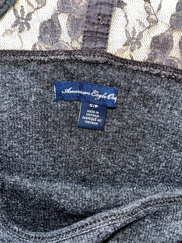 American Eagle charcoal racer-back, ribbed & lace tank top- - Size XS gallery