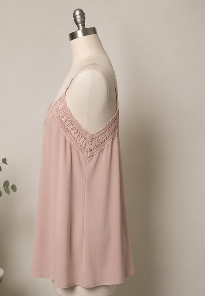 Knox Rose Women's Medium Blush Pink Lace Trim Rayon Cami Tank Top Boho gallery