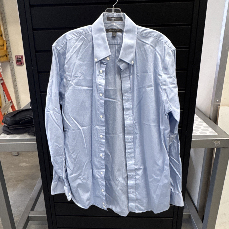 Dress Shirt Men’s Blue Solid Non-Iron 100% Cotton Trim Fit 15.5 34/35