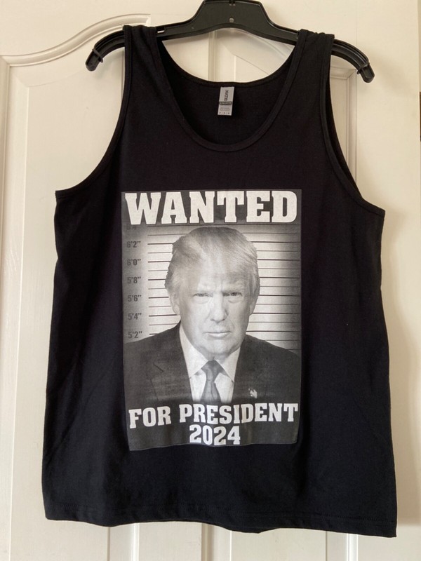 Donald Trump Wanted for President 2024 Tank Top Mugshot MAGA Men’s size Medium
