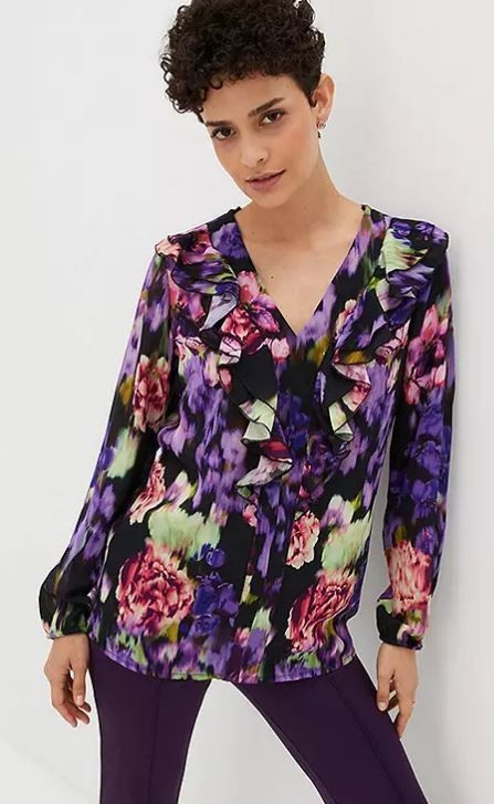 FREEMANS Flounced V-Neck Tunic in Black Floral (fmn75-22)