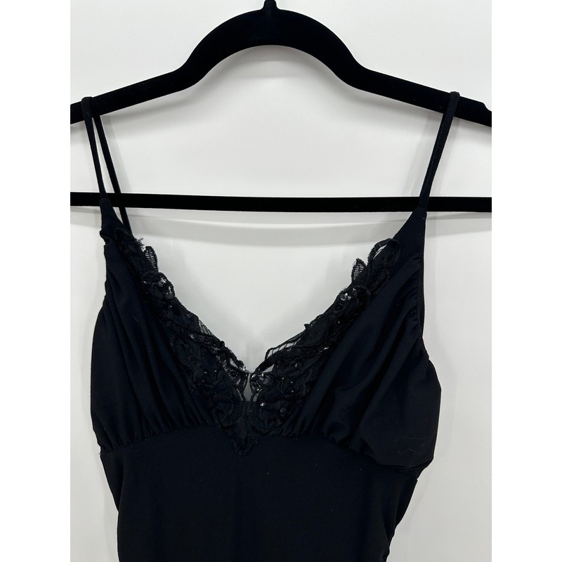 Vtg Taboo Y2K Black Lace Sequin Handkerchief Hem Mini Dress Goth Sz S Grunge gallery
