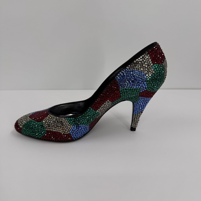 Stuart Weitzman Martinique Women's 7.5 Rhinestone Pump Multi Color Heels Leather gallery