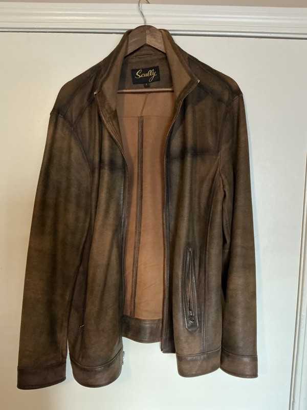 Scully Men’s Brown Bomber Jacket Leather Outer Shell Zip/Snap Pockets Size L