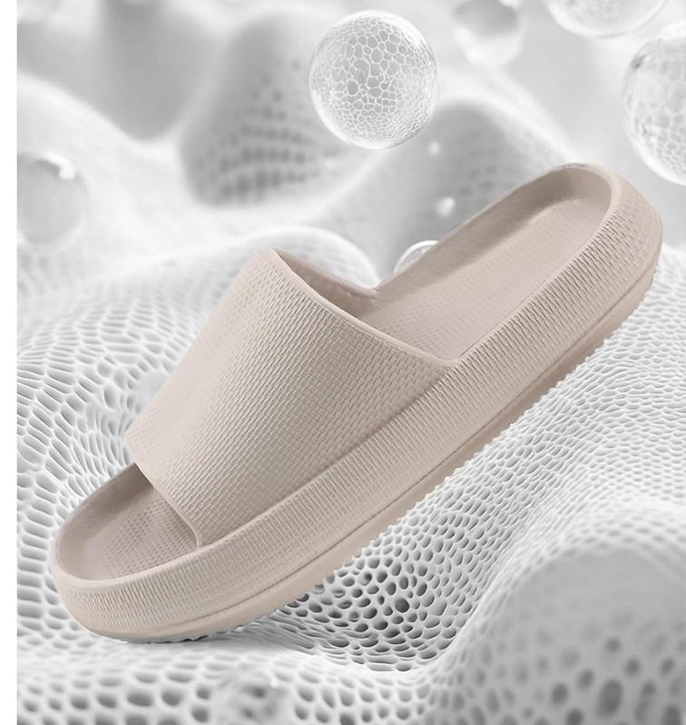 Pillow Slides Womens SZ 8.5/9 Grey/tan Anti-Slip Sandals Soft Shower Pool Shoes