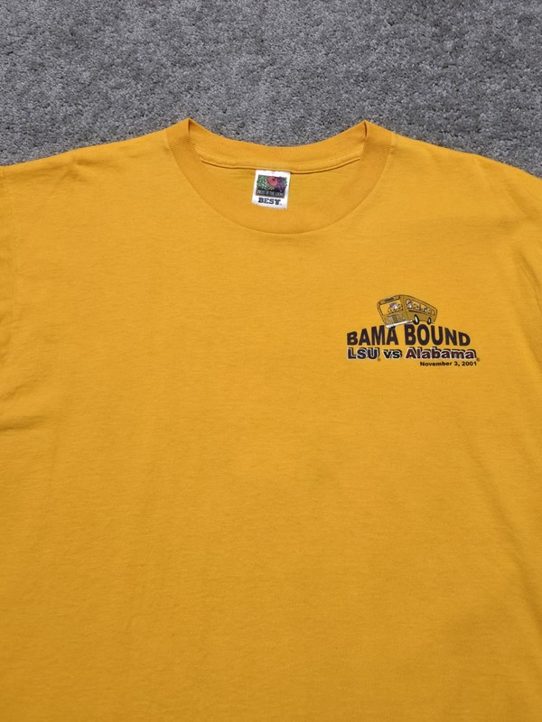 Vintage LSU Tigers 2001 Bama Bound T-Shirt Mens Large Double Sided Gold gallery