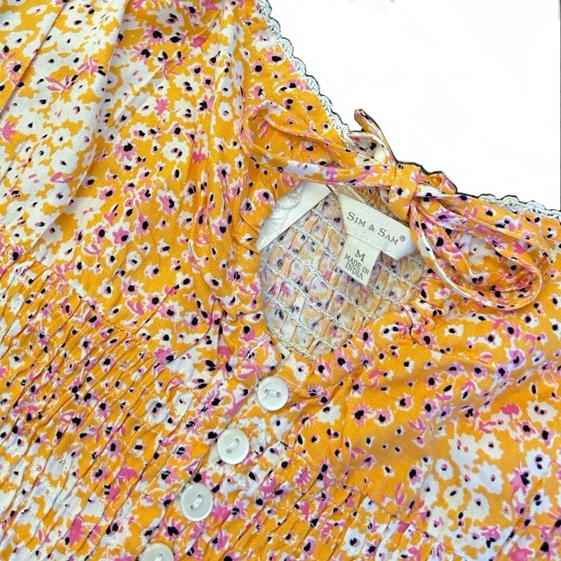 Sim & Sam Juniors Floral Ruffled Strappy Crop Top Smocked Orange Ditsy Sz M NWT gallery