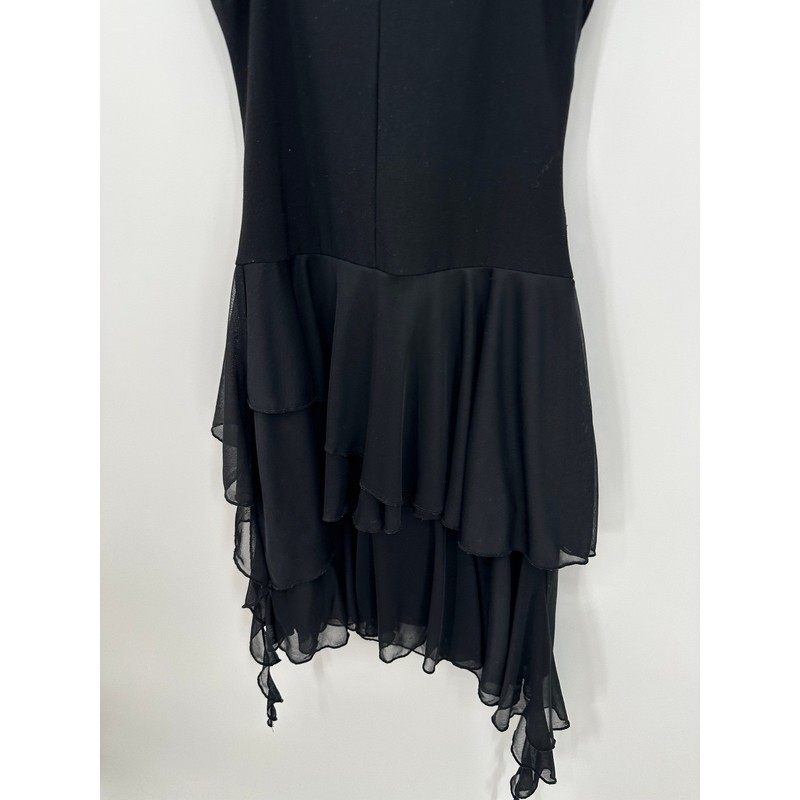 Vtg Taboo Y2K Black Lace Sequin Handkerchief Hem Mini Dress Goth Sz S Grunge gallery