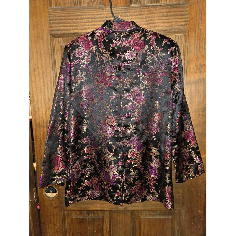 Womens Floral Brocade Mandarin Collar Jacket Black Purple Gold Evening Blazer gallery