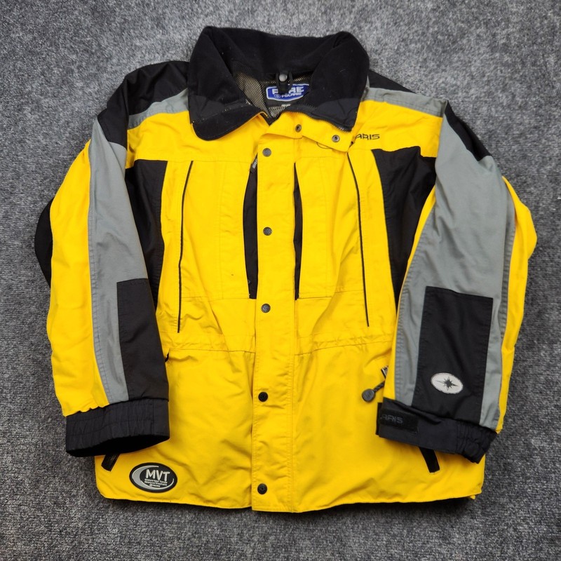 Pure Polaris Jacket Mens XL Yellow Black Snowmobile Ski Parka Zip Pockets Nylon