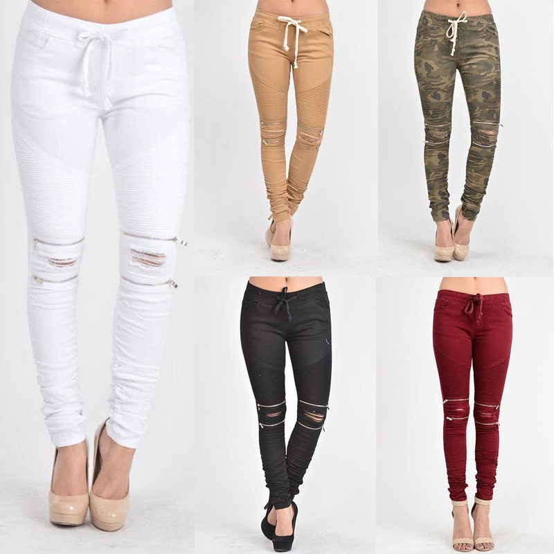 G-Style USA Women’s Moto Biker Style Ripped Zip Rider Jogger Pants RJJ777 – S1F