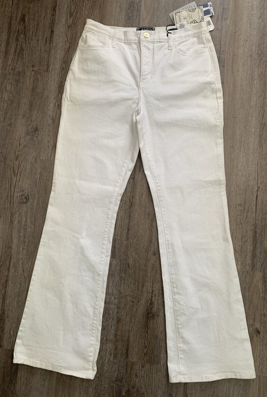 NYDJJeans Womens 14 White Premium Denim Flare Flap Pocket Rhinestone Button NwT