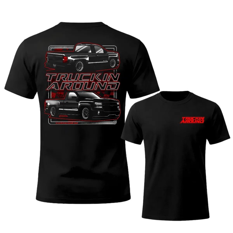 Truckin Around street truck sport T-shirt, custom lowered pickup sport T-shirt