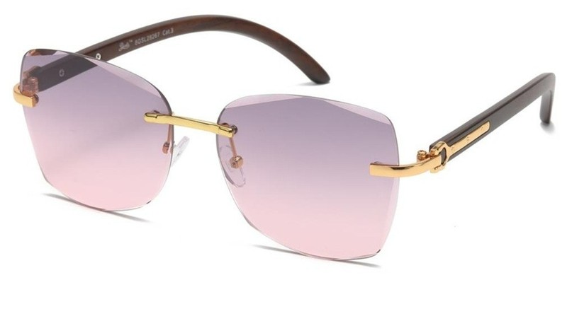 Rimless Sunglasses, Gold and Black Frame, Purple Pink Lens, New with Tags